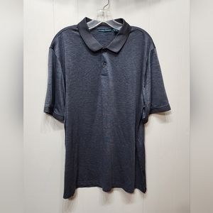 Perry Ellis Polo Shirt XL Short‎ Sleeve Pinstripe Charcoal Gray Casual  B249